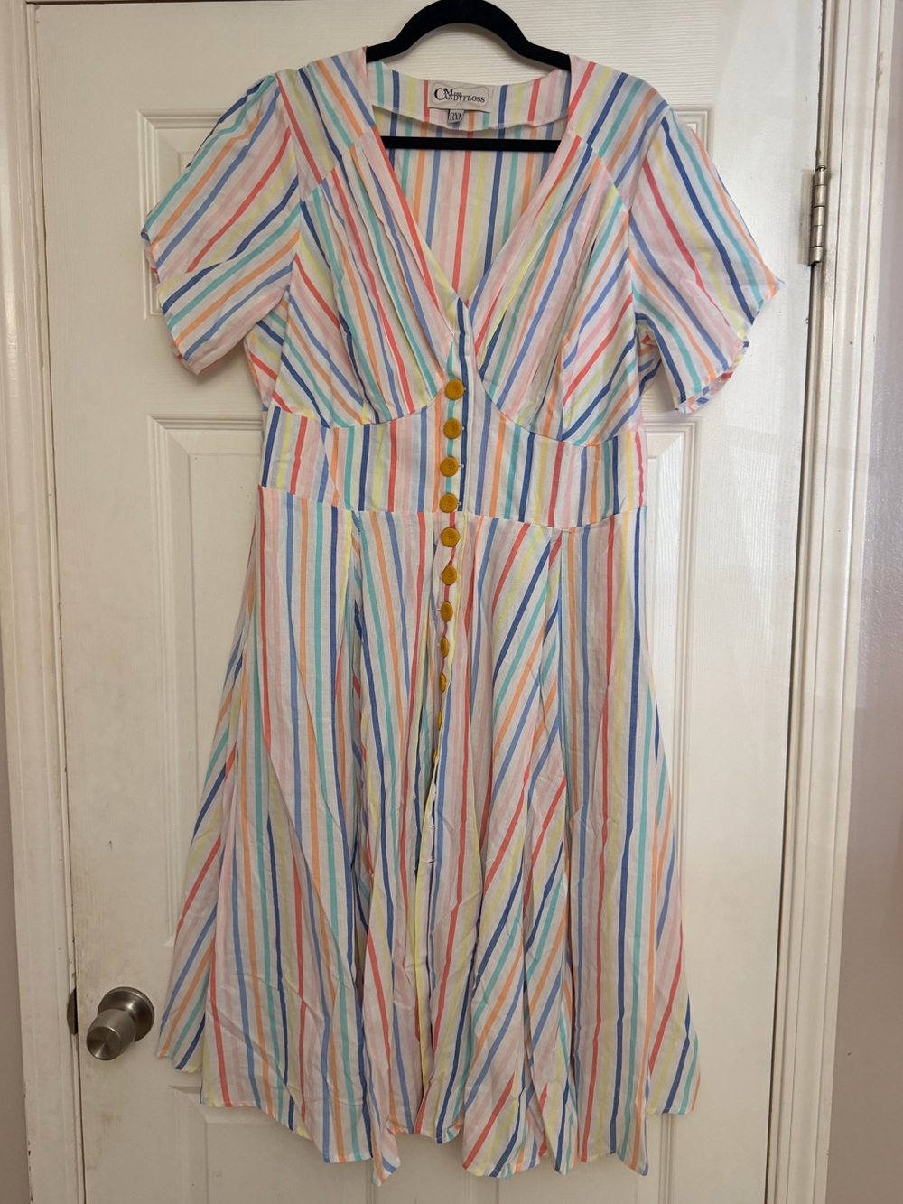 Miss Candyfloss Rainbow Stripe Button-Front Dress - Multicolor